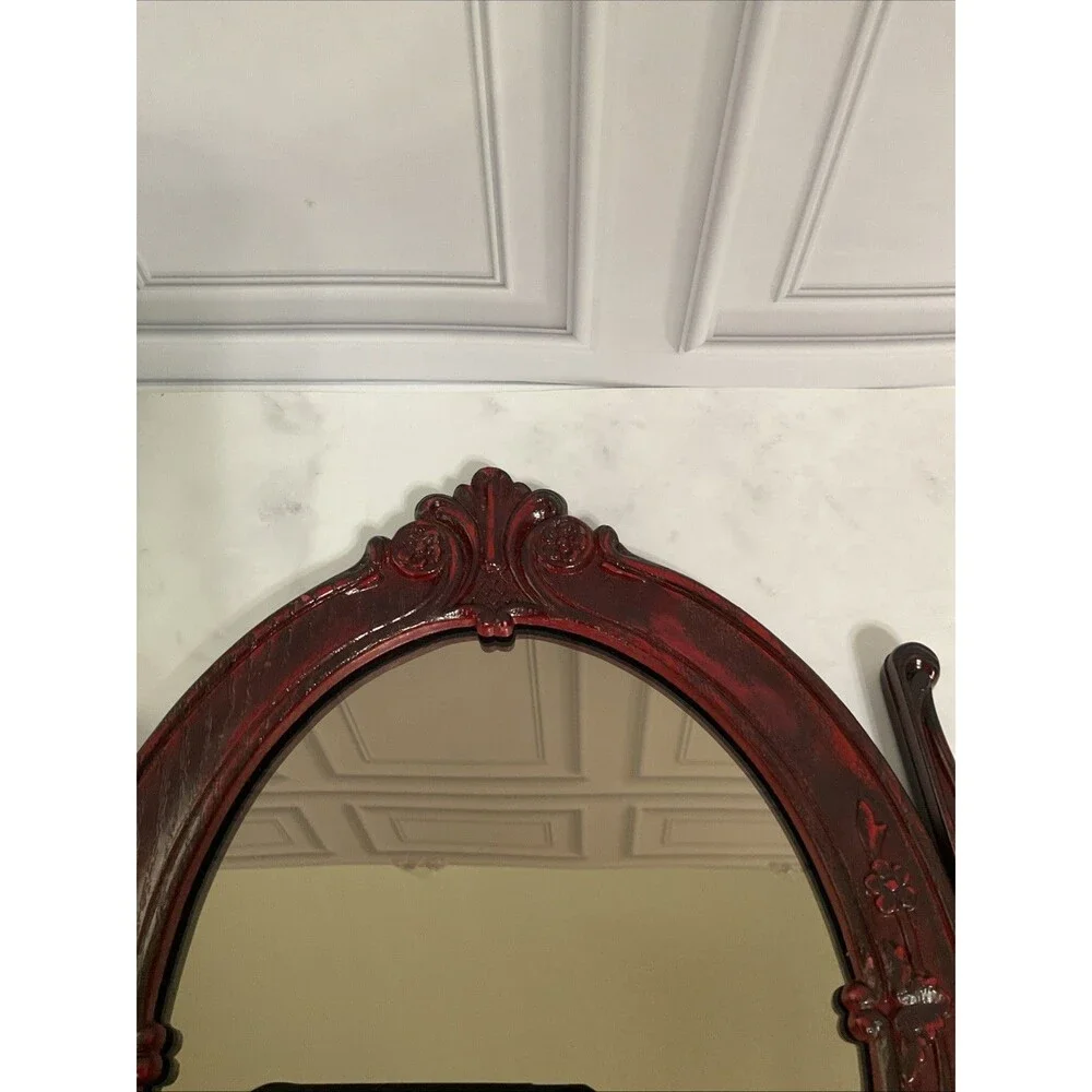 Victorian Ornate Oval Swivel Standing Mirror Vanity Display. 14”H x 13.25”L